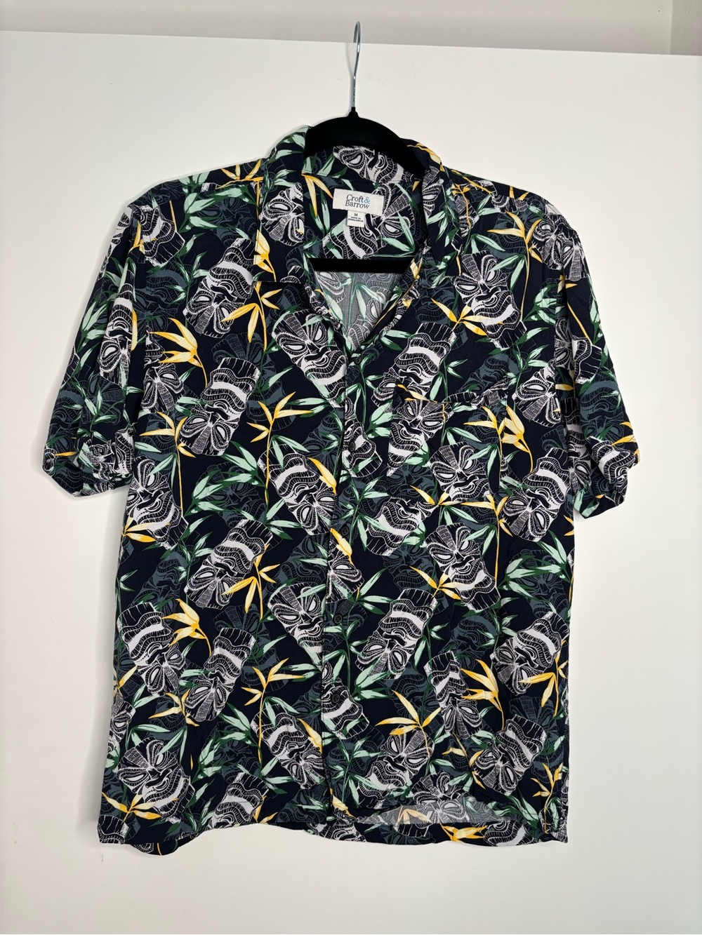 croft & barrow Black Tropical Tiki Print Button-Down Shirt